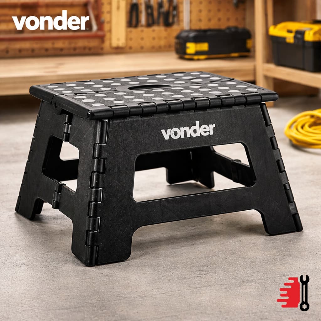 Banqueta Plástica Dobrável 22cm 150kg Vonder Preta Reforçada Oficina