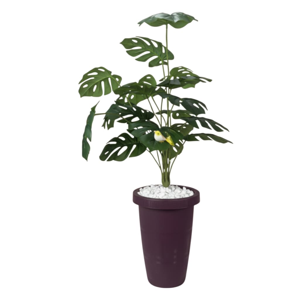 KIT Planta Artificial Grande Costela de Adão Com Vaso Decorativo E Pedras Brancas