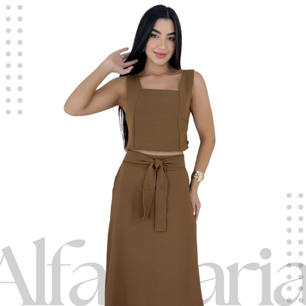 Conjunto Feminino Alfaiataria Look Completo Saia Midi