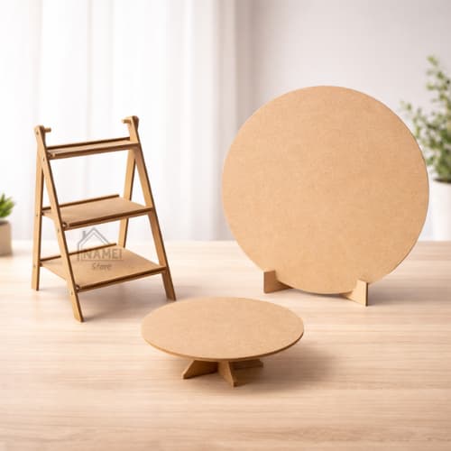 3 Peças Kit Festa Decoração de Mesa MDF com Painel Redondo Escada Decorativa e Boleira Aniversário