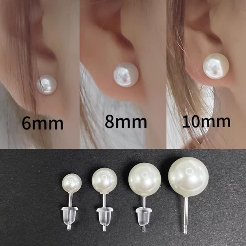 Brincos de pérola - Ouro/Prata 10mm/8mm/6mm + protetores auriculares de silicone