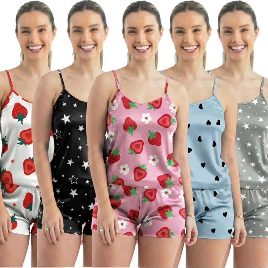 Kit 5 Conjuntos Baby Doll Short Doll Sem Bojo Pijama Feminino Estampas Exclusivas