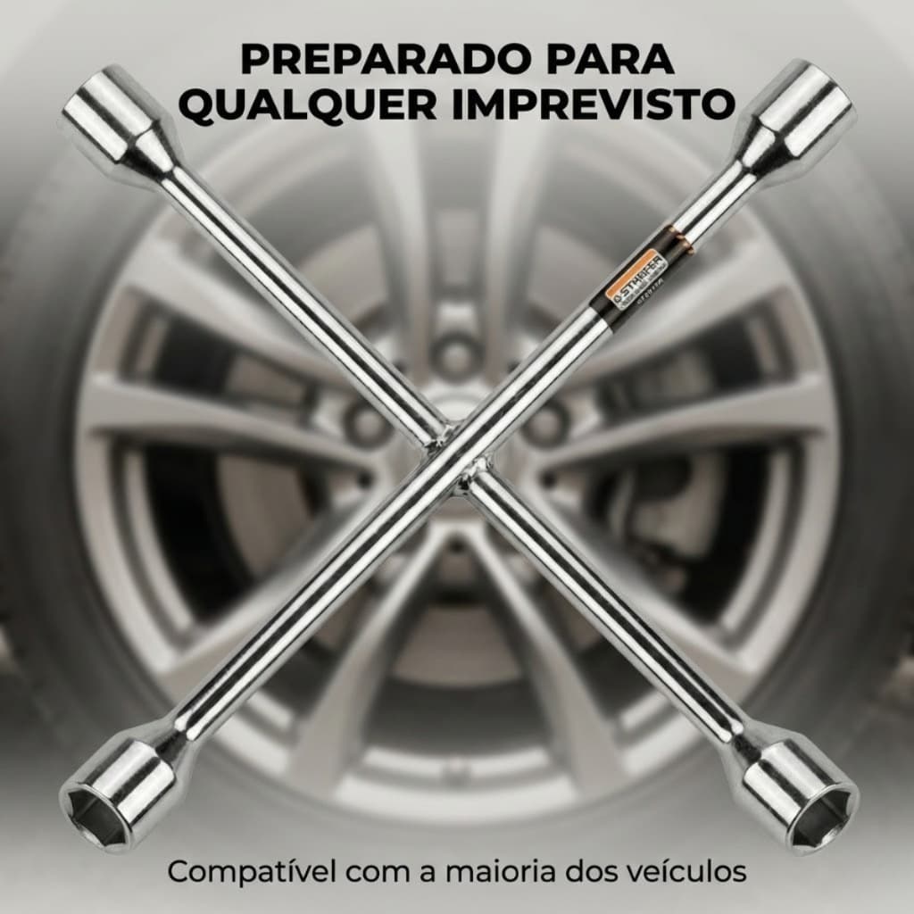 Chave de Roda Tipo Cruz Starfer 17mm 19mm 21mm 23mm em Aço Resistente para Troca de Pneus Carros de Diversas Marcas