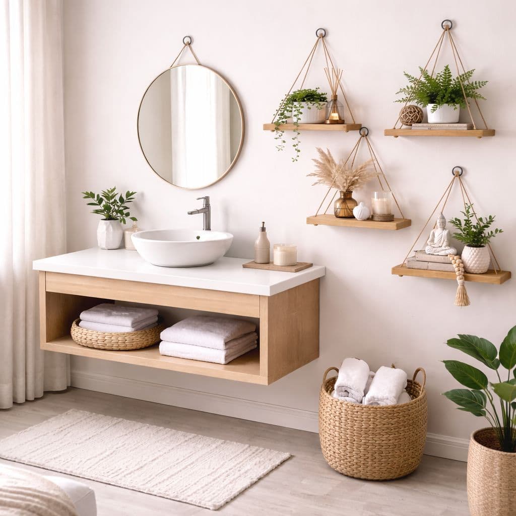 KIT 1 2 3 4 UN PRATELEIRA SUSPENSA DECORATIVA MDP COM SISAL DECORAÇÃO DE PAREDE SALA QUARTO BANHEIRO