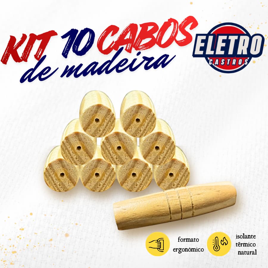 Kit 10 Cabos de Madeira Reforçada para Espetos de Churrasco e Canecões