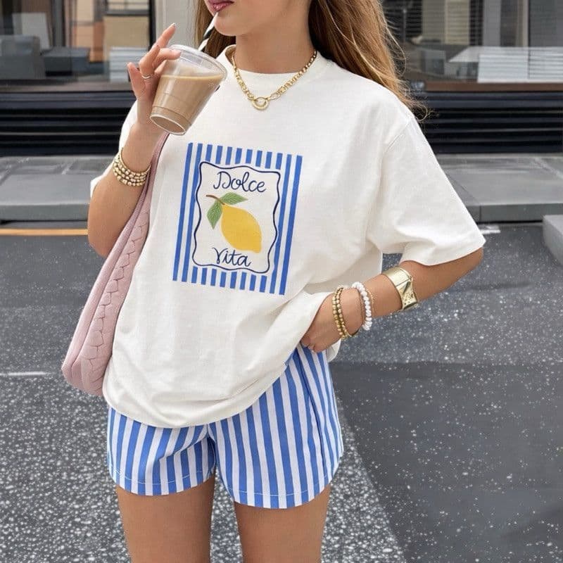 Camiseta Feminina Dolce Vita Limão Oversized Algodão Premium Moda Verão Casual Tendência