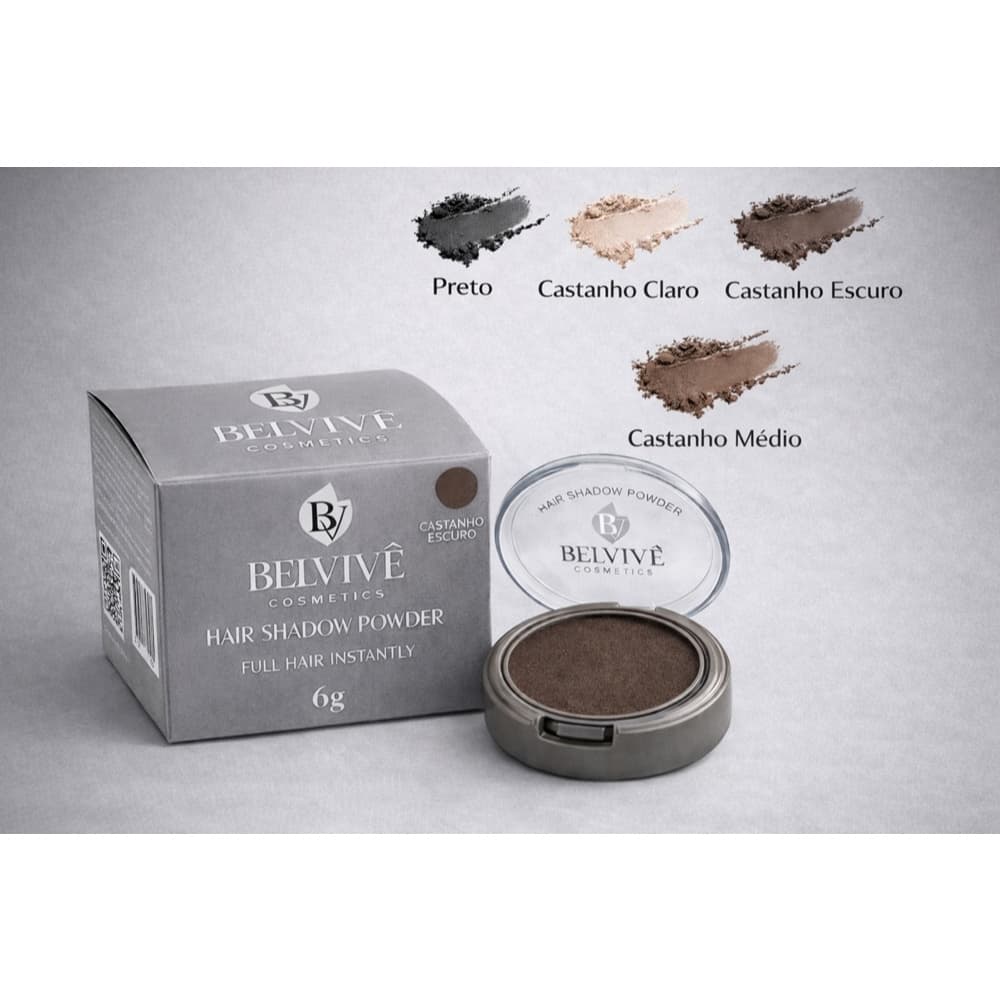 Belvivê - Maquiagem Natural Pó Sombra Capilar Disfarça Falhas no Couro Cabeludo Barba Cobre Fios Brancos/ Retoca Raiz 6g