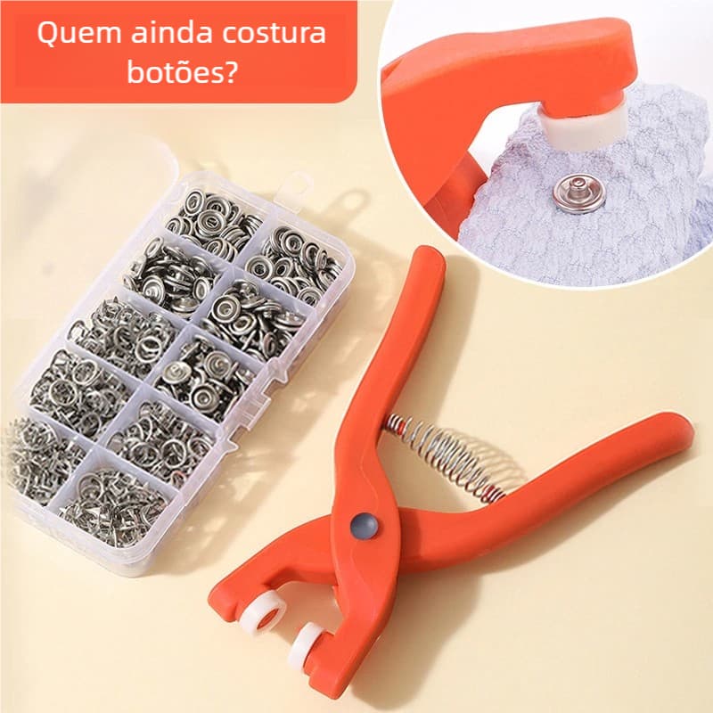 Kit de Ferramentas de Instalação de Botões de Cinco Garras de Metal 50 Conjuntos de Botões + Alicate de Pressão Essencia