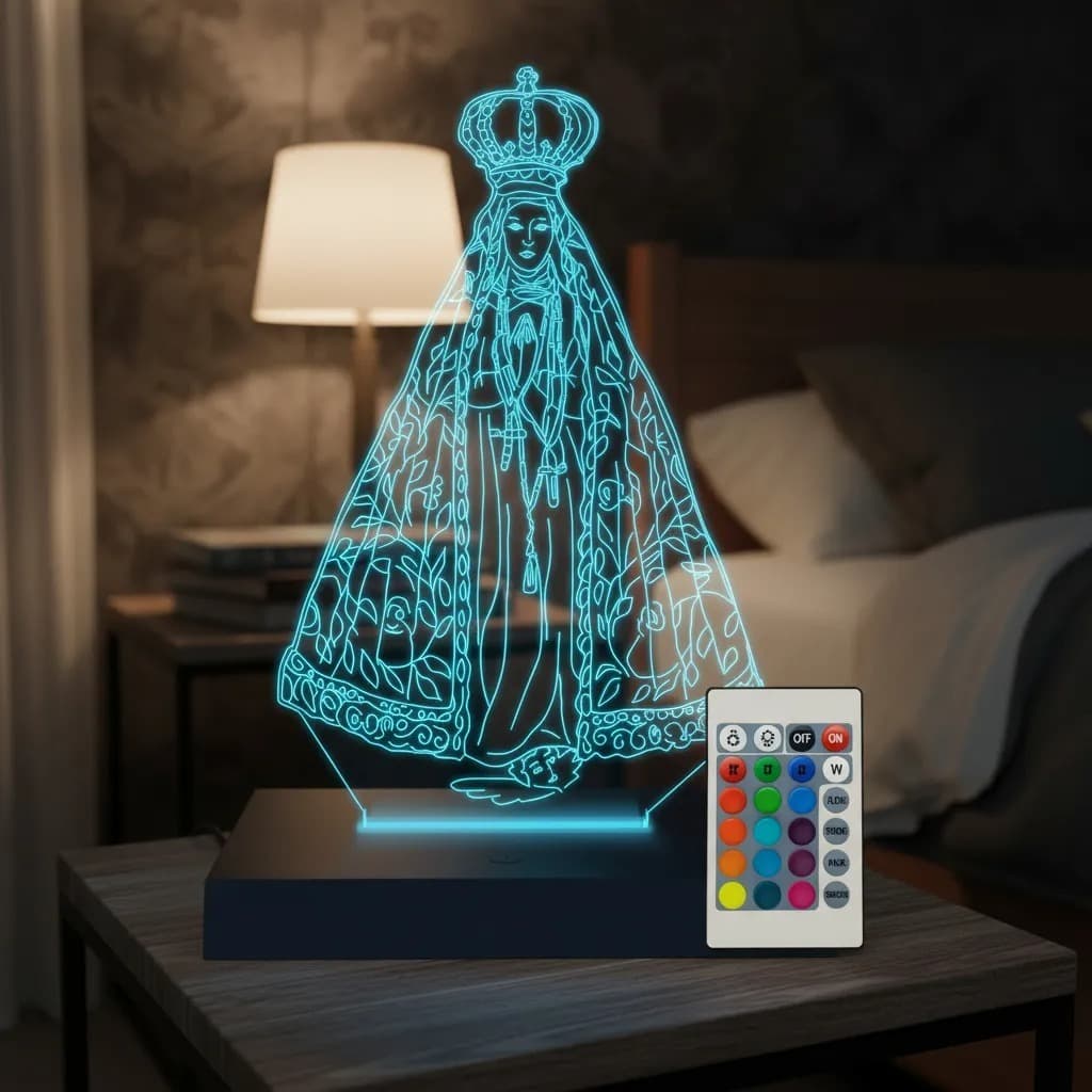 Luminária Led 3D Dia das Mães Nossa Senhora Abajur Presente Criativo Decoração