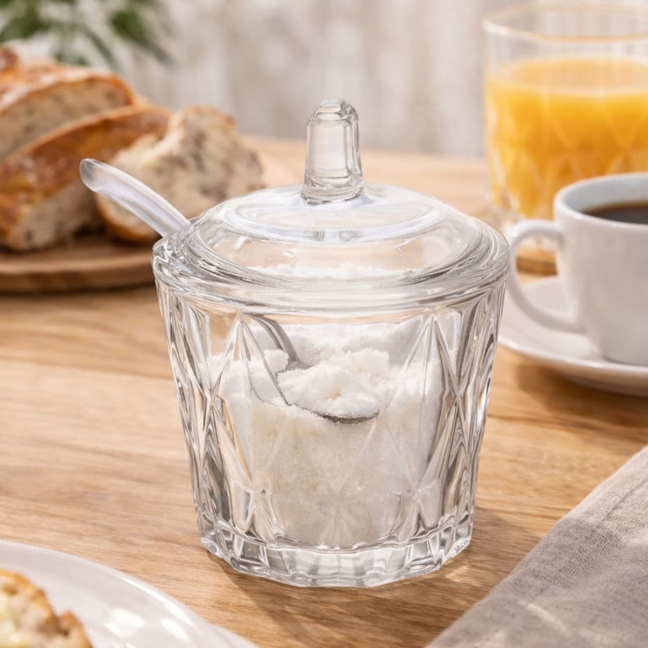 Açucareiro Diamond Cristal com Colher Lyor 11cm | Porta Açúcar Elegante Mesa Posta
