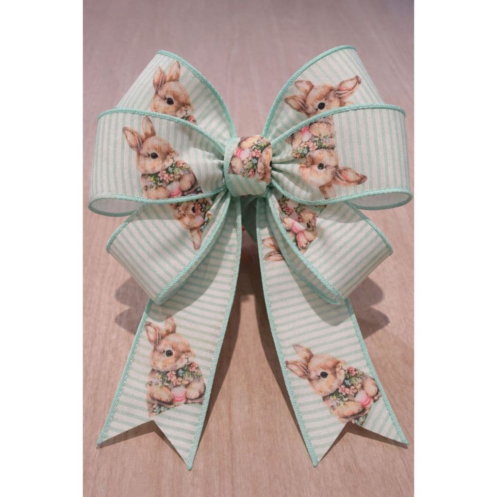 Fita Decorativa Páscoa Coelho Verde 9,14m Aramada 6,3cm – Ideal para Laços e Cestas