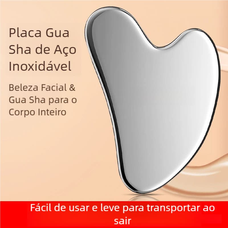 Gua Sha Facial Firmador – Aço Inoxidável Massageador com Bolsa Viagem