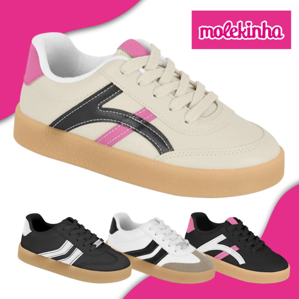 Tenis Casual Infantil Menina Molekinha Feminino Conforto
