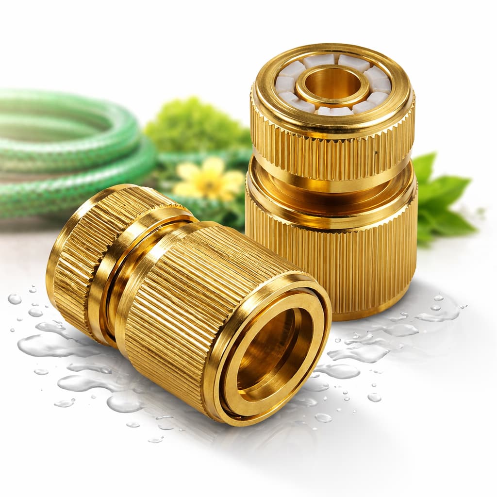 Ajax 2 Engates Rápidos 1/2" Universal Alumínio Dourado Conector Pino Torneira Mangueira Bico Jardim-