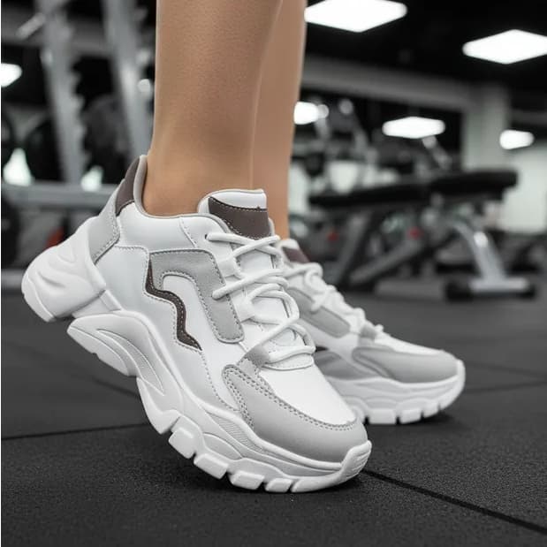 Tênis Tenehi Feminino Plataforma Casual Branco/ Cinza Confortavel Moderno