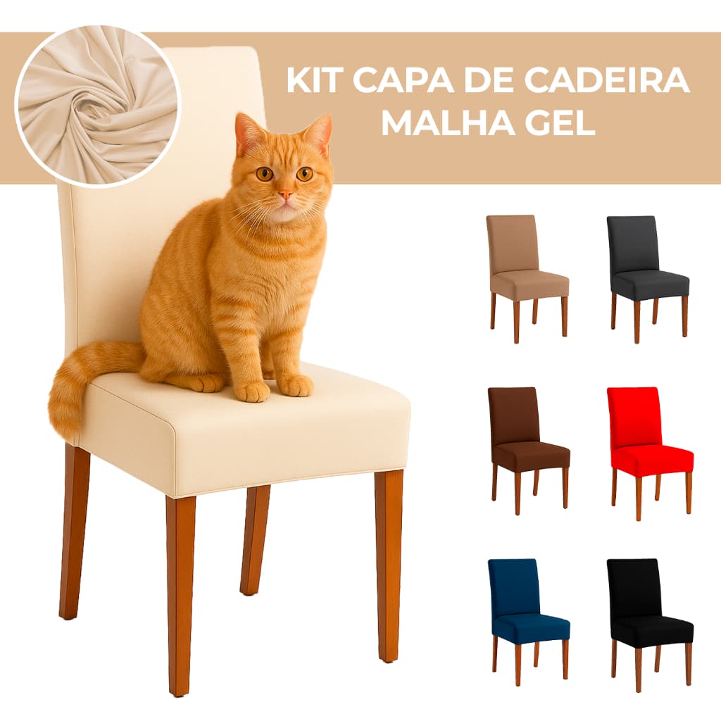 Kit 06, 04 e 02 Capas de Cadeira Jantar Decoração Malha Gel Protetora Ajustável com Elástico