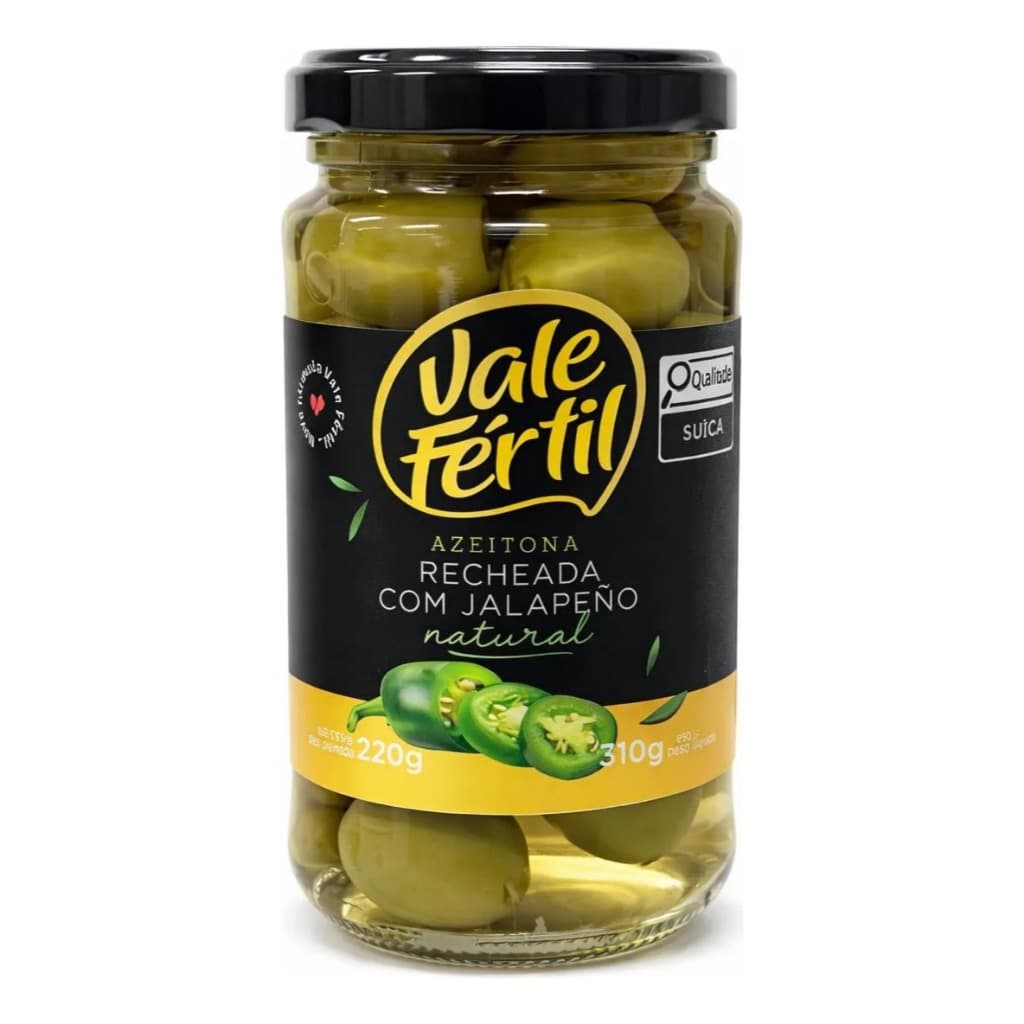 Azeitona Verde Em Conserva Recheada Jalapeño 220g Vale Fértil