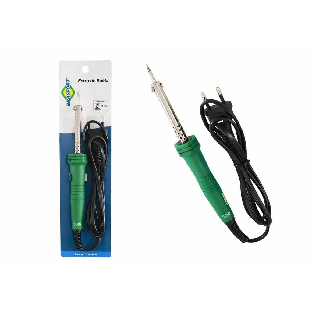 Ferro de Solda Brasfort 30w 127v em Aço Inoxidável ponta de bronze - Ideal para eletrônica Pronta entrega Envio Rápido