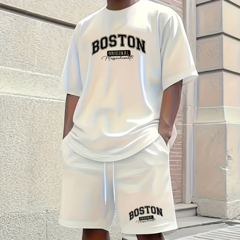 Kir Conjunto Masculino Camiseta Algodão + Short Tectel Verão Estiloso Modeno Boston