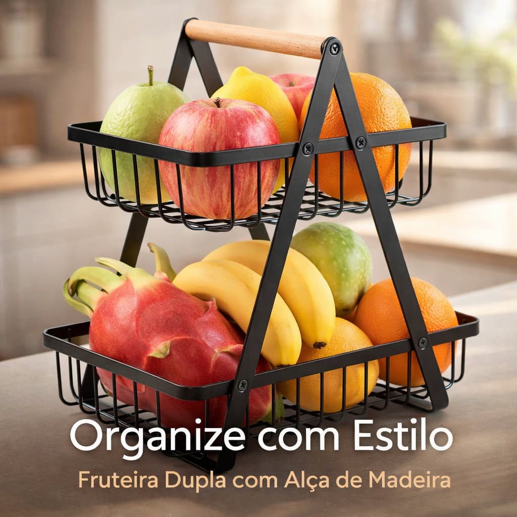 Fruteira Aramada 2 Andares Metal Resistente Design Moderno Preto