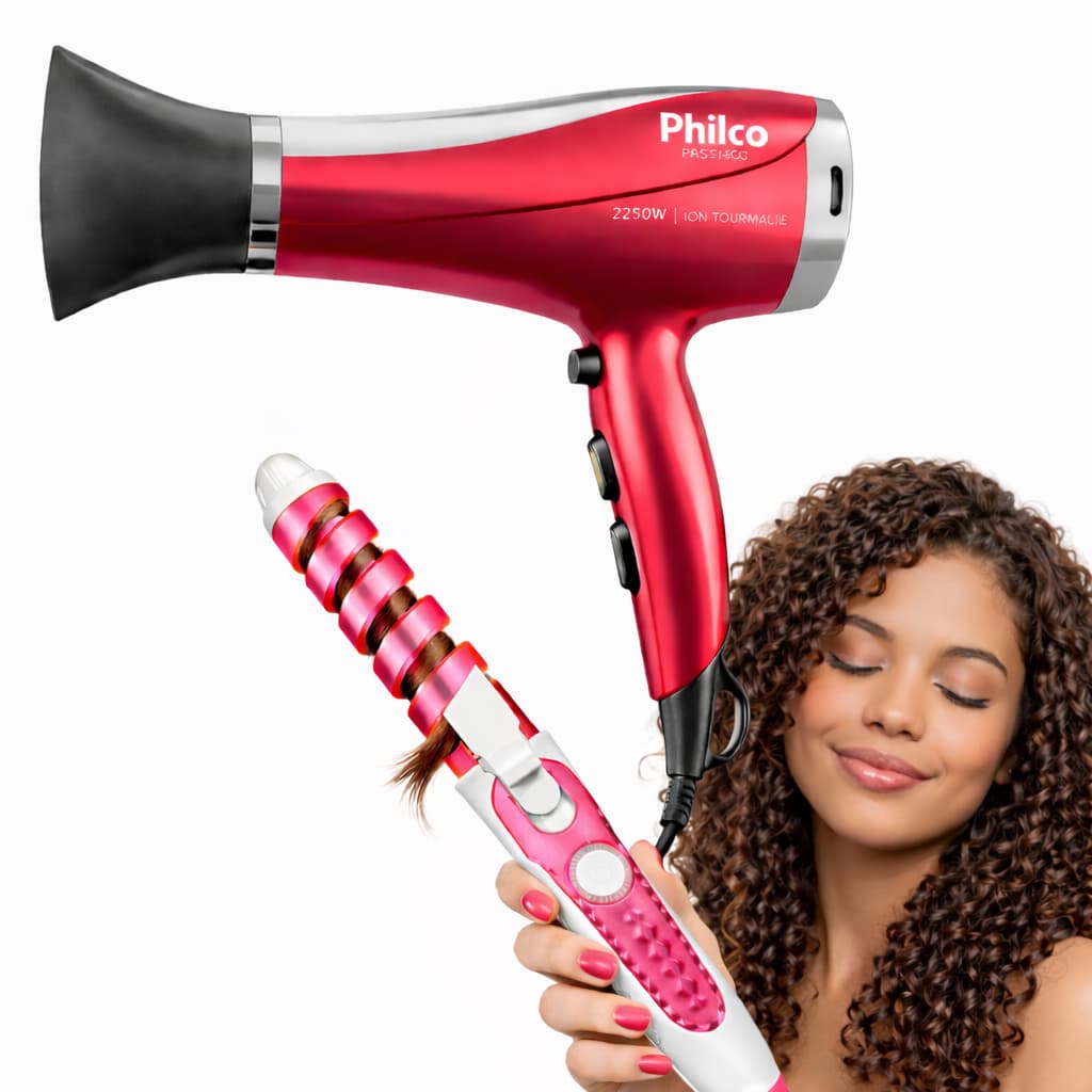 Kit Secador Bivolt 2200w Philco Original Potente Salão + Modelador de Cachos Spiral