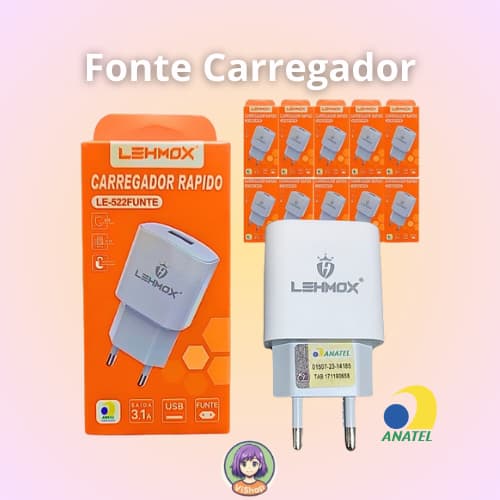 Fonte Carregador para Celular/Tablet/Aparelhos Eletrônicos Rápido saída USB modelo LE-518FUNTE