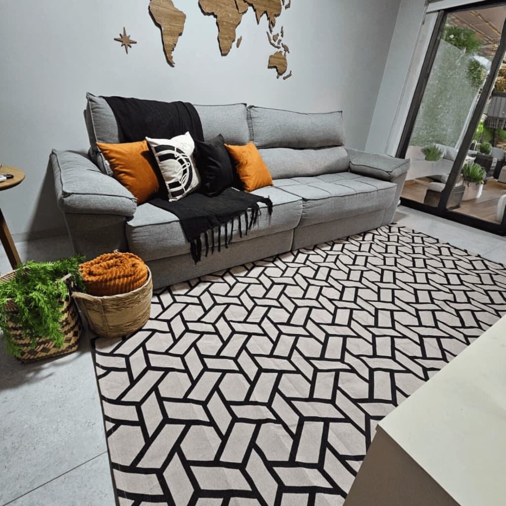 Tapete Para Sala Quarto 3,0 x 2,0 m  Antiderrapante Jacquard Geométrico  Estampado
