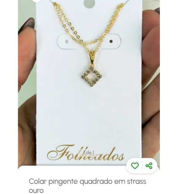 Colar Dourado Pingente Quadrado Em Strass