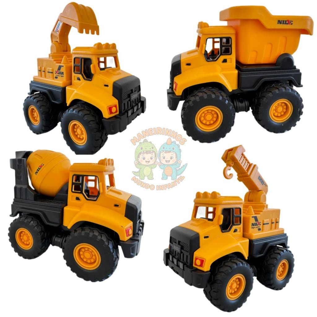 Carrinhos CAMINHÃO de Construção Infantil  – Escavadeira, Betoneira, Guindaste e Caminhão | Brinquedo Educativo +3 Ano