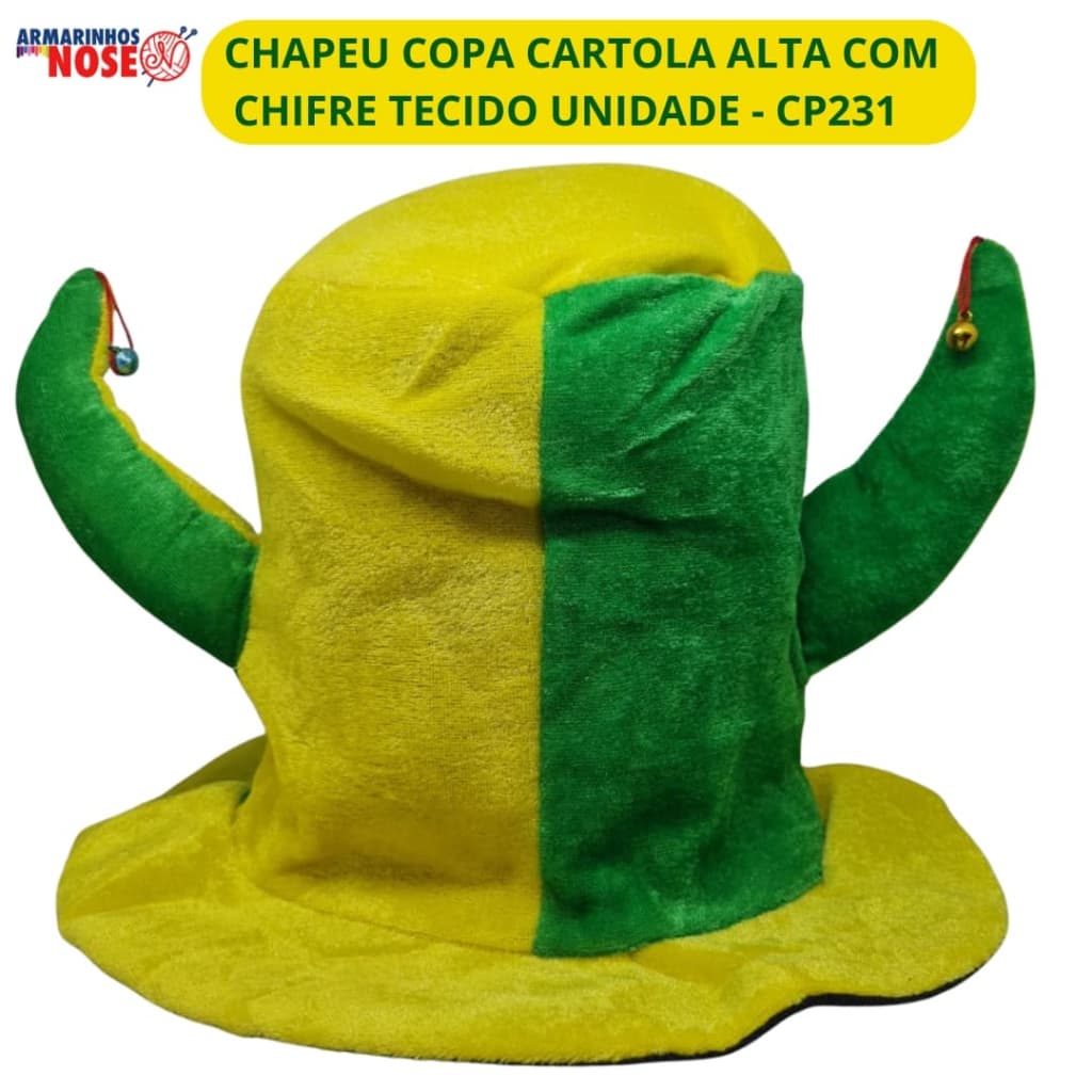Chapeu Copa Cartola Alta Com Chifre Tecido Cp231 Unidade