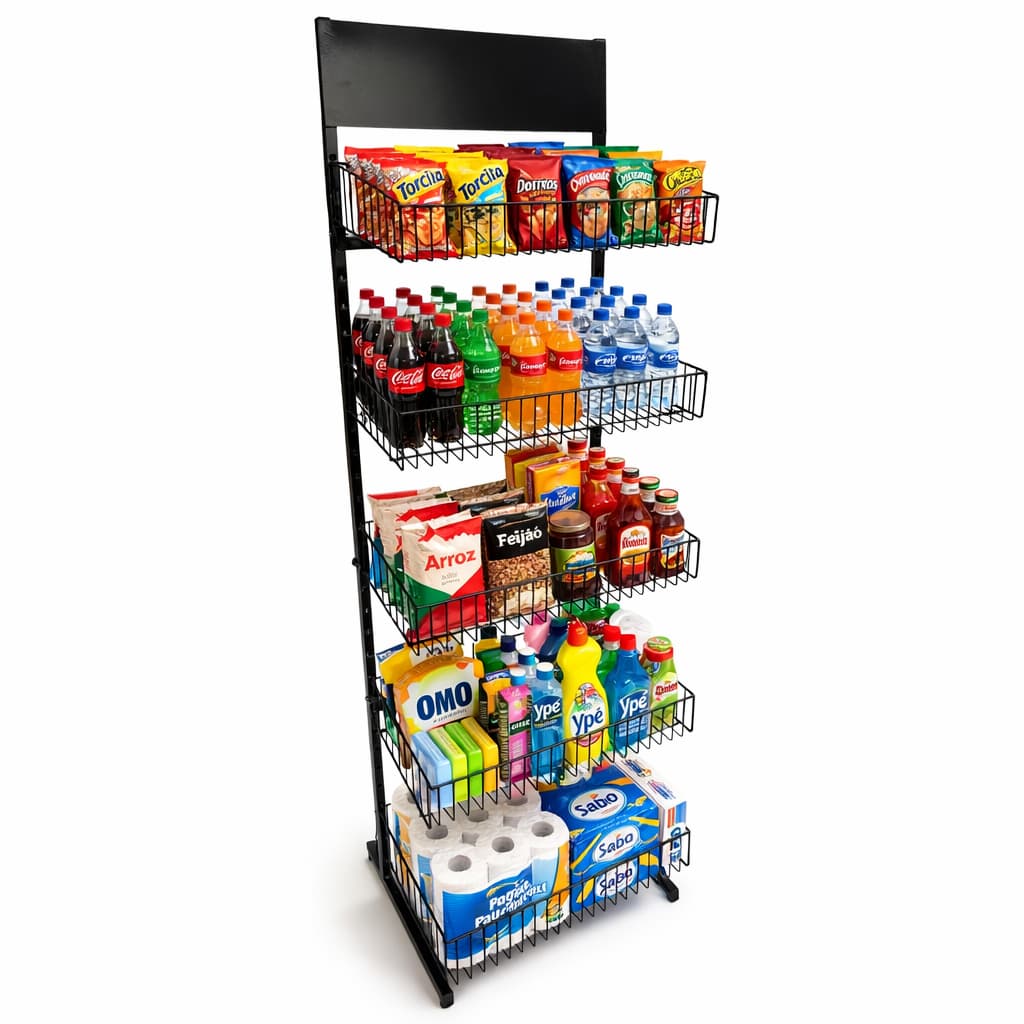 Display Expositor Desmontável 5 Cestos para Comercios Bazares