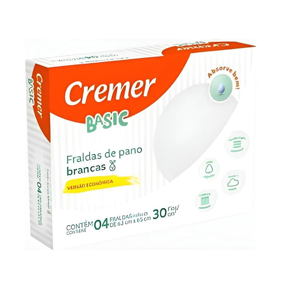 Fralda de Pano Branca Cremer Basic 65x63cm Caixa Com 4 unidades