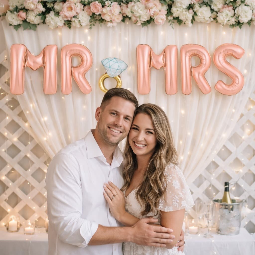 Balão Metalizado Letras Mr Mrs Aliança Despedida de Solteiro Casamento Noivado 40cm Decoração Mural Rose Dourado Prata