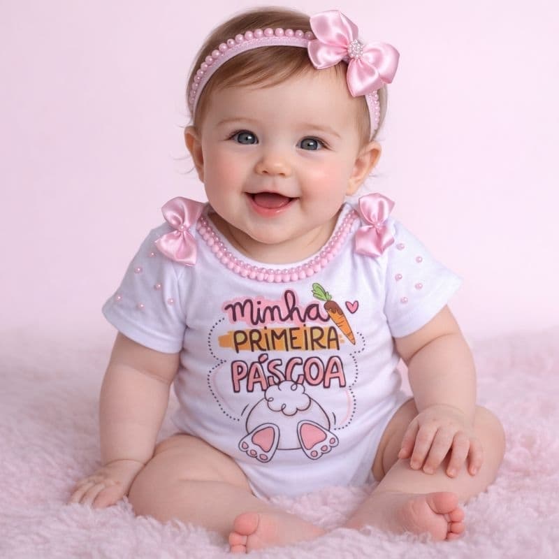 Body Bebê Páscoa Minha Primeira Páscoa Coelhinho Personalizado Roupa Infantil Feminina Delicada Conjunto Páscoa Bebê