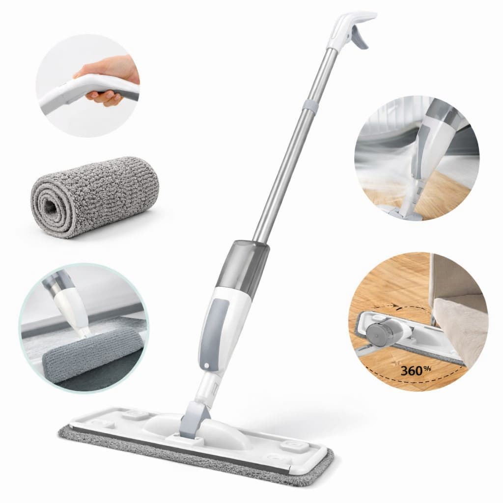 Rodo Mop Spray Borrifador com Reservatório Dispenser + Pano Microfibra Refil Limpeza Piso