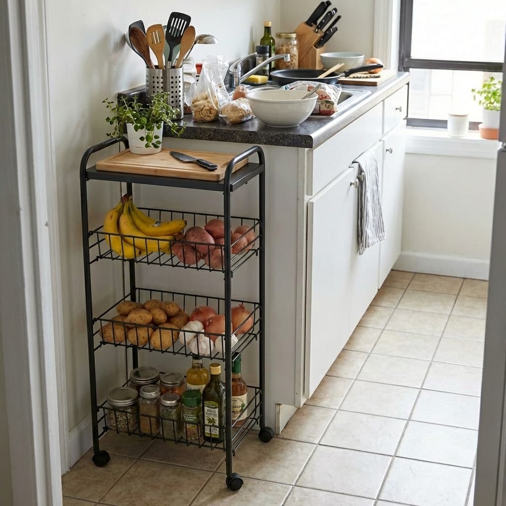 Fruteira De Aço Com Rodízios Organizador Para Frutas Verduras E Legumes