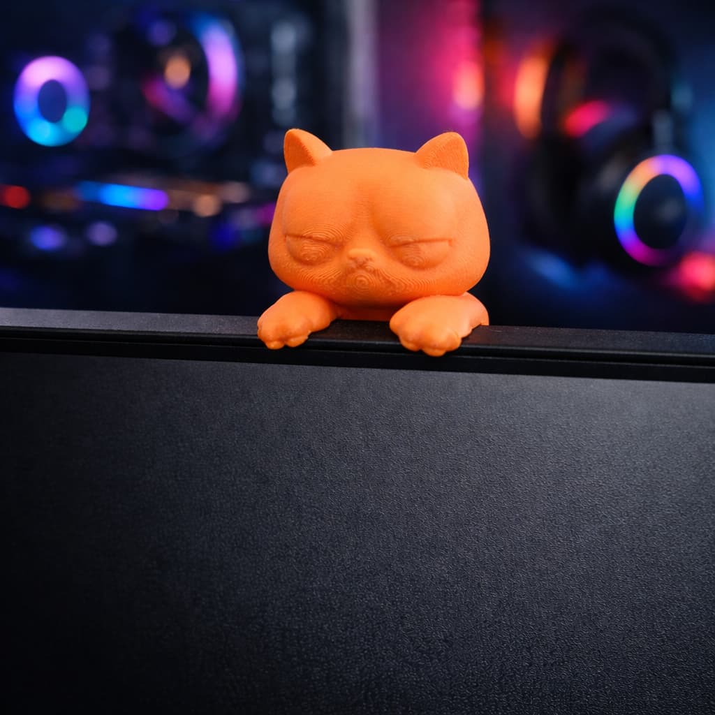 Suporte Decorativo de Gato para Monitor | Enfeite Criativo Setup Home Office Fácil Uso