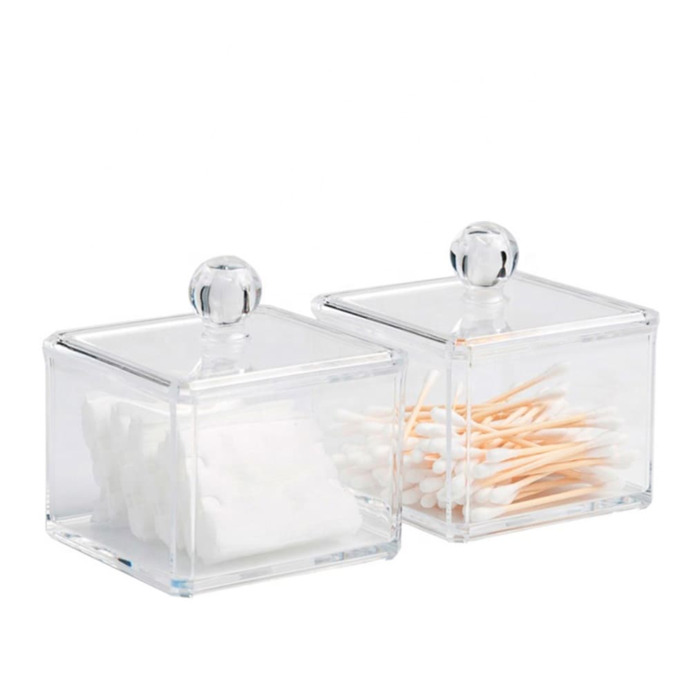 Kit Porta Cotonete e Algodão em Acrílico Cristal - 2 peças