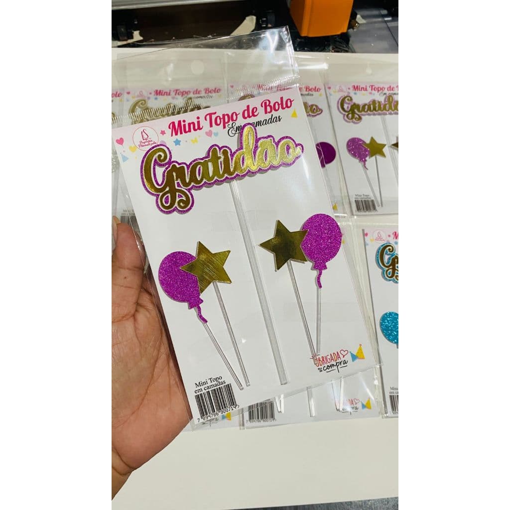 ATACADO Mini Topo de Bolo Gratidão em Camadas - Diversas Cores - Topos de Bolo em Atacado
