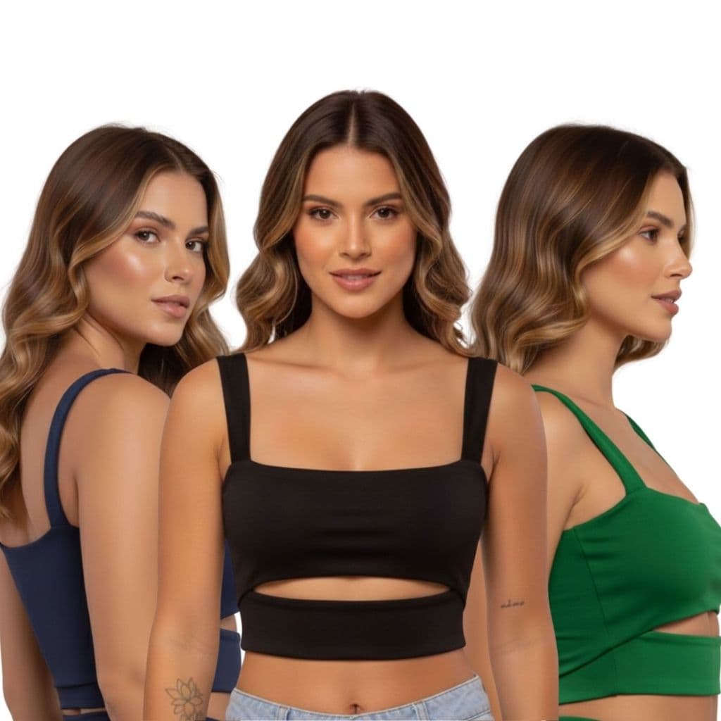 Kit 2 Top Cropped Decote Quadrado Moda Gringa Blogueira Suplex Premium toque de Poliamida Ts Wear