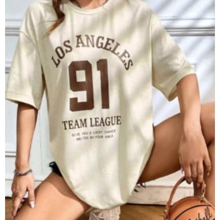 POLAR BEAR Camisa Overzide Casual Confortavel Estilo Ideal Para O Verao Estampado Los 91 League
