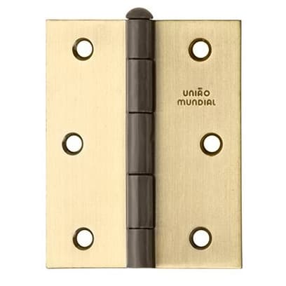 3 Dobradiças União Mundial Latão 3" x 2.1/2" Leve sem Anéis
