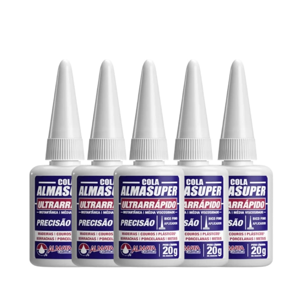 Kit de 5 Cola Instantânea Almasuper Bico Fino Precisao 20G