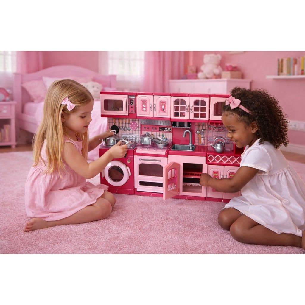 Kit Cozinha de Brinquedo com 4 Módulos, Cozinha Infantil Completa Brincadeira de Casinha, Brinquedo Menina, Cozinha Rosa