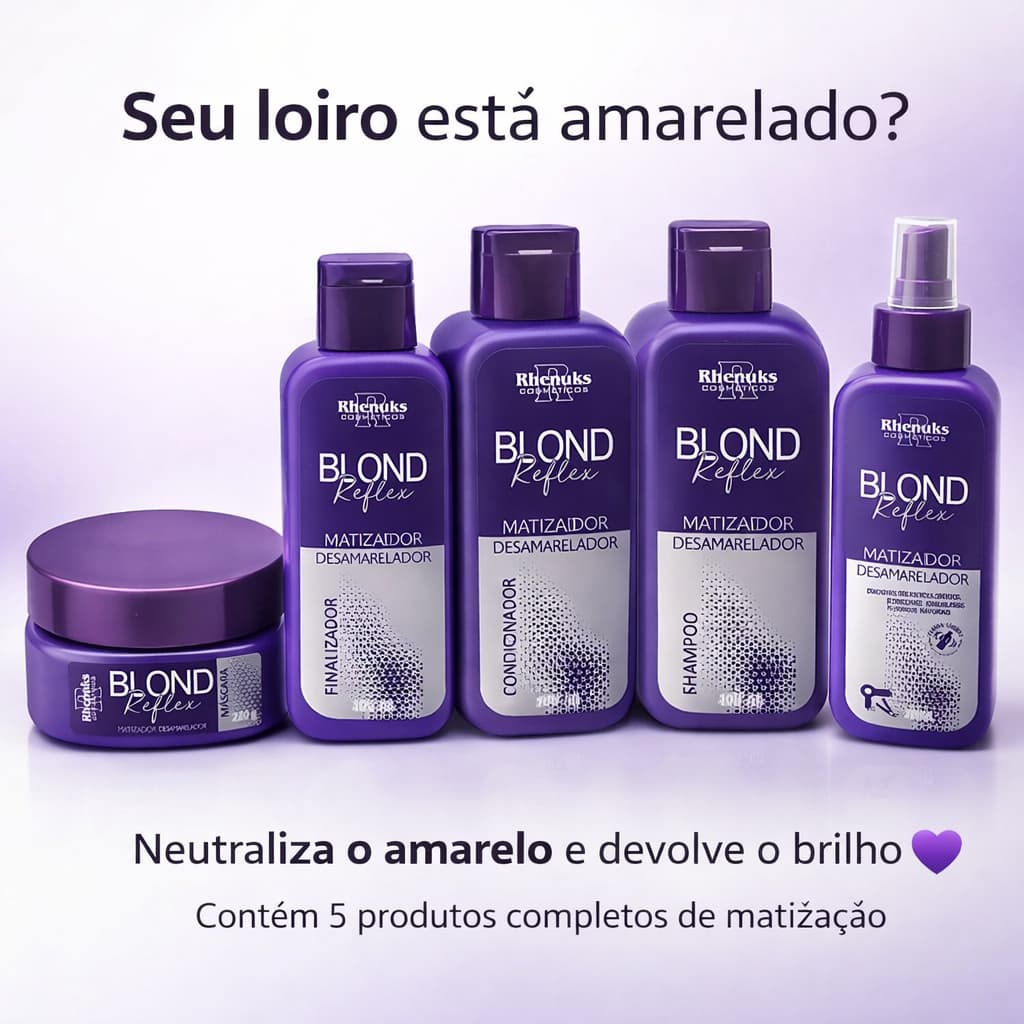 Kit matizador de loiros 5 itens shampoo condicionador mascara creme p/ pentear e spray termico