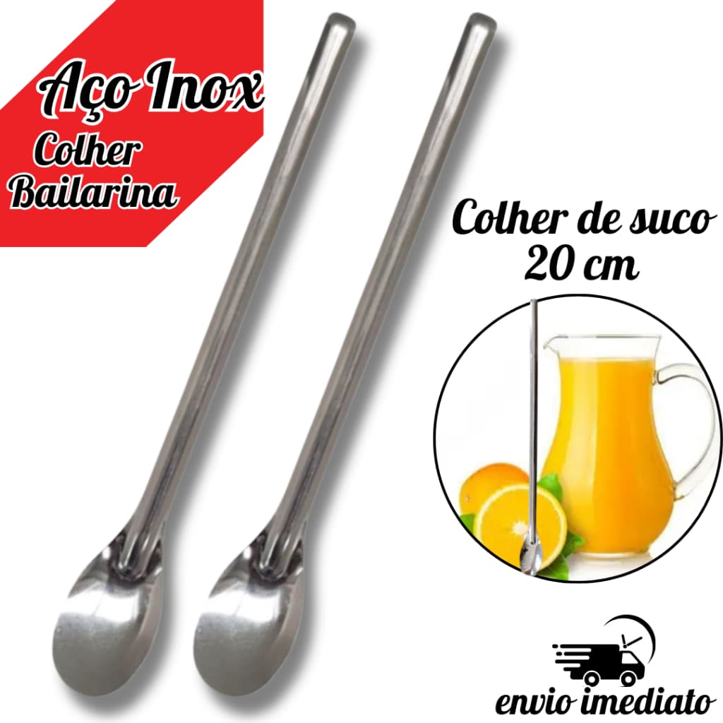 Colher Suco Bailarina Aço Inox 20 cm Para Sucos Drinks Sorvetes