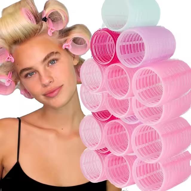 Kit 6/8 Bobs Cabelo Velcro Modeladores + 6/8 Prendedores, DIY Styling Tools tamanho Grandes 6.2x4cm/Medios 6.2*3.2cm