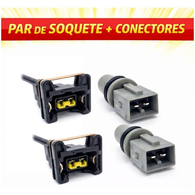Par De Soquete T10 5W Pingo Esmagada Pingão Led Farolete Lanterna Dianteira + Conector Chicote Plug 2 vias Universal