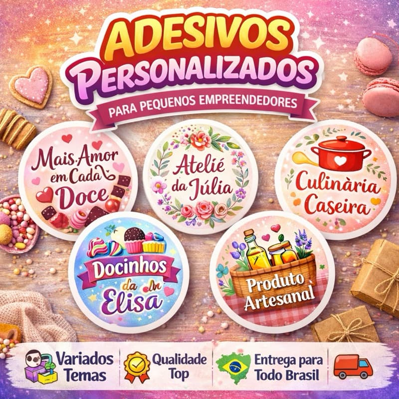 Adesivo Redondo Personalizado 2cm 3cm 4cm 5cm | Logo Marca Doces Artesanato | Etiqueta Personalizada