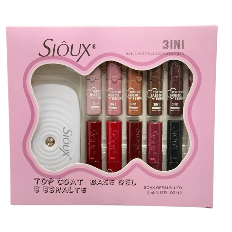 Coleção Coração com 12 Esmaltes 3em1 em Gel + Cabine Led Sioux